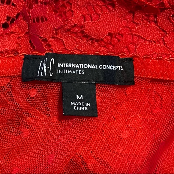 NWT INC INTERNATIONAL CONCEPTS Cupped Swiss Dot Sheer Lace Thong Bodysuit RED - Picture 5 of 8